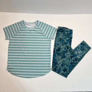 Athleta Girl Kid's Two Piece Set Shirt Leggings Teal, Sz M (8-10)